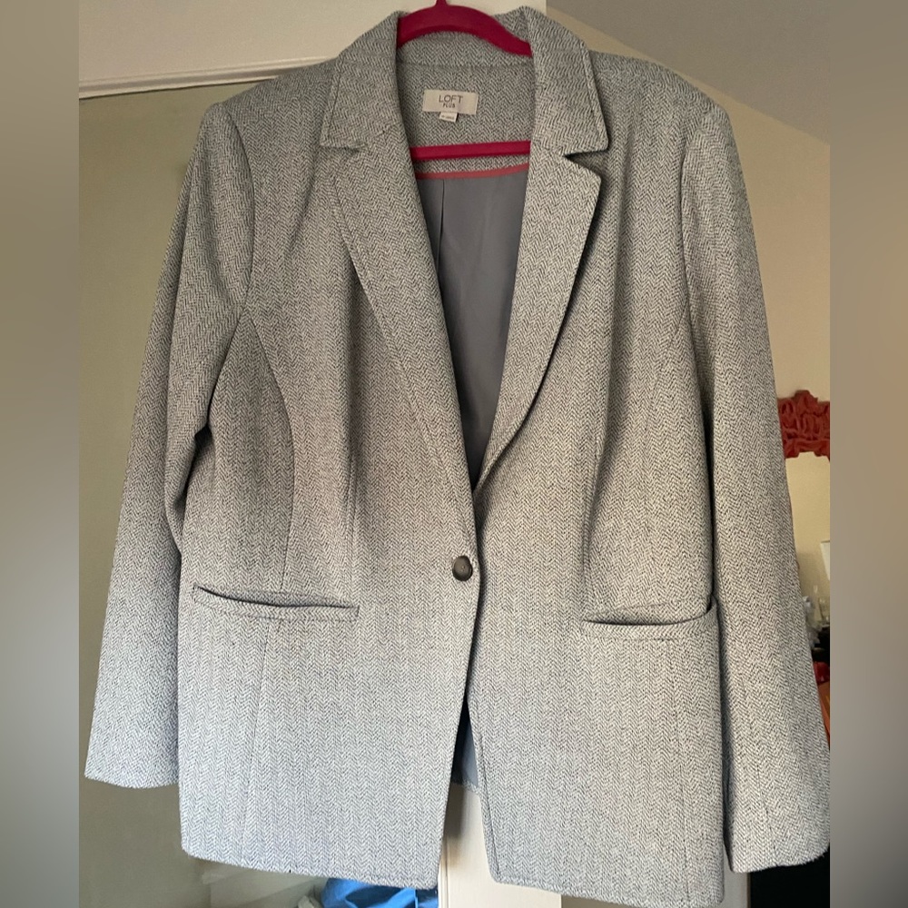 Black and white herringbone blazer
